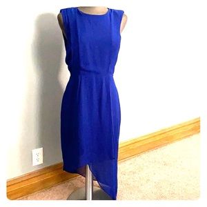 Warehouse Asymmetrical Midi Dress in Deep Blue